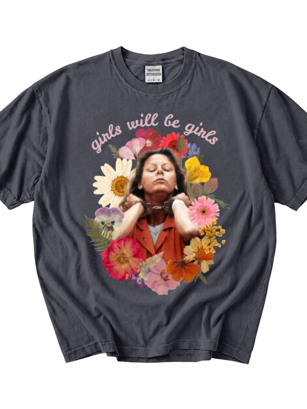 Gildan Charcoal 'Girls Will Be Girls' Floral Graphic Tee